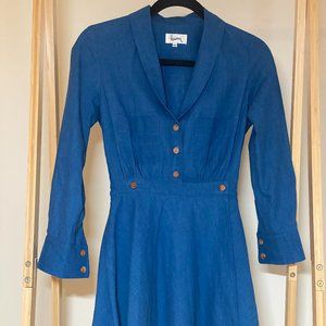 Blue Cotton Button Mini dress